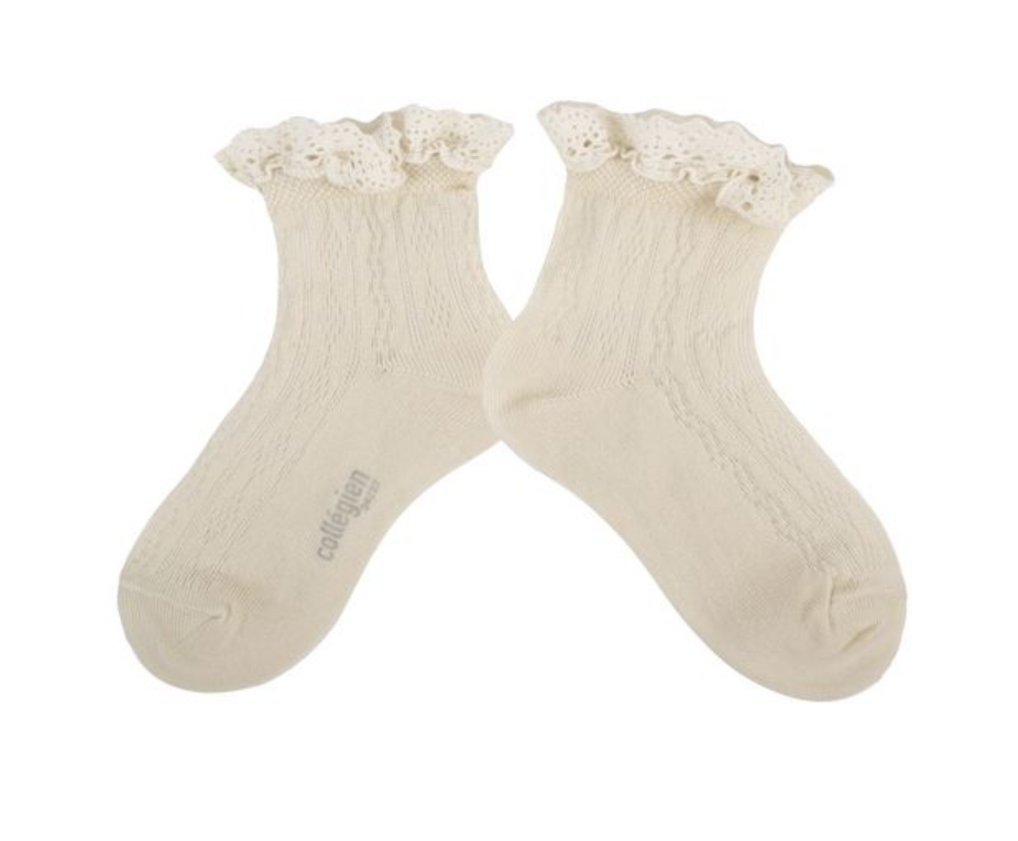 Lightweight Pointelle Socks with Lace Frill-037