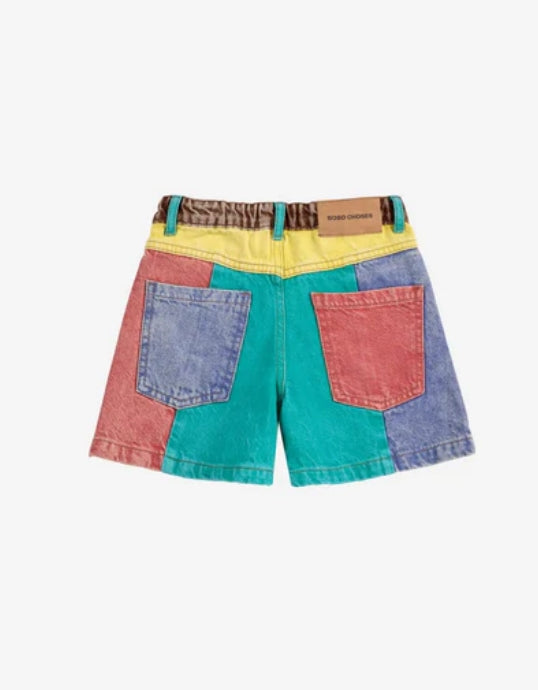 Color block denim shorts