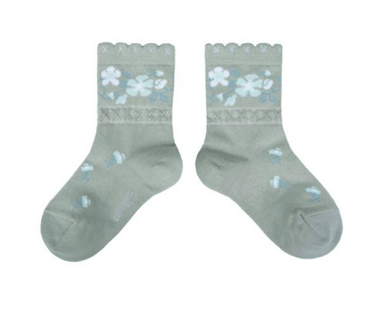 Jacquard Flower Ankle Socks-876