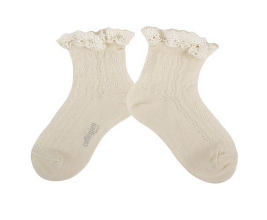 Lightweight Pointelle Socks with Lace Frill-037